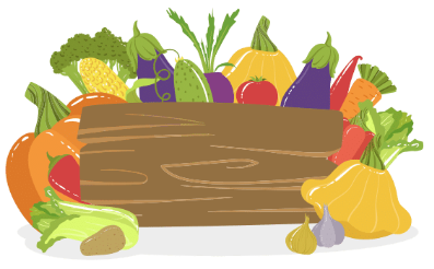 Illustration of fruits and vegetables in a box